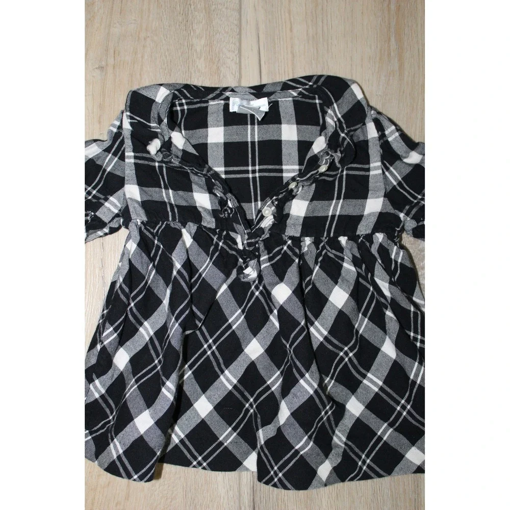 Ralph Lauren Baby Girls Black‎ White Plaid Tunic Top Ruffle Babydoll Blouse 24M